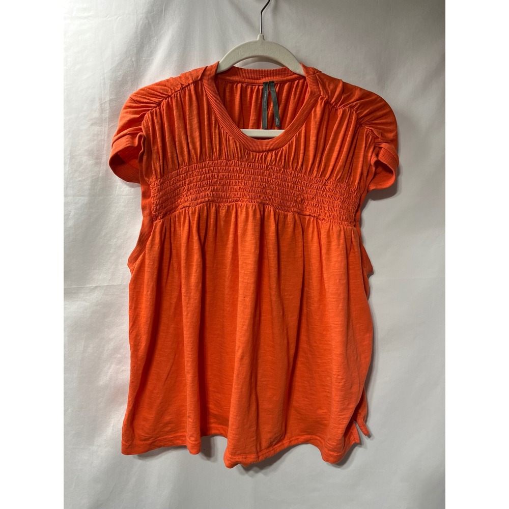 Anthropologie Womens Orange Smocked Empire Waist Babydoll Cap Sleeve Top Large